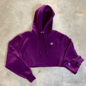 Champion reverse weave purple cut off cropped hoodie